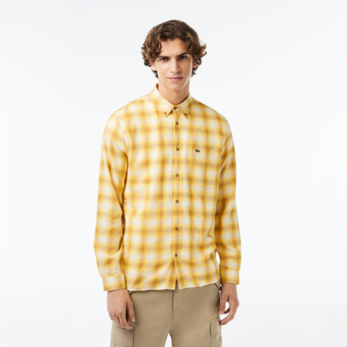 Lacoste Mens Cotton and Wool Blend Checked Flannel Shirt