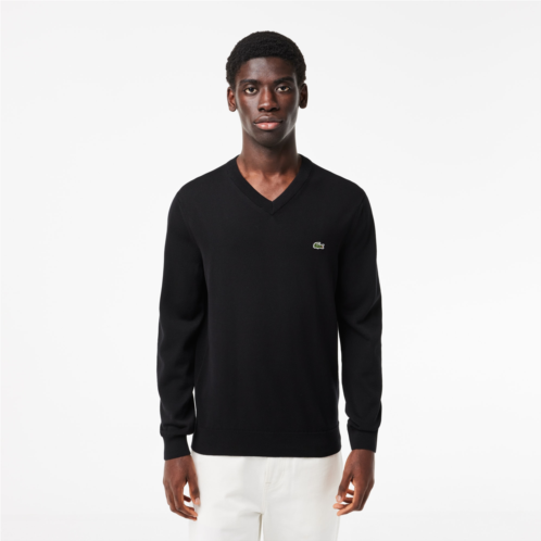 Lacoste Monochrome Cotton V Neck Sweater