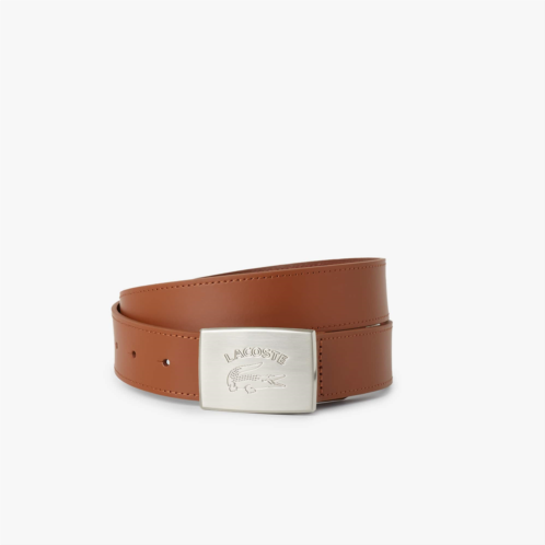 Lacoste Mens Leather Belt with Logo Engraved Buckle