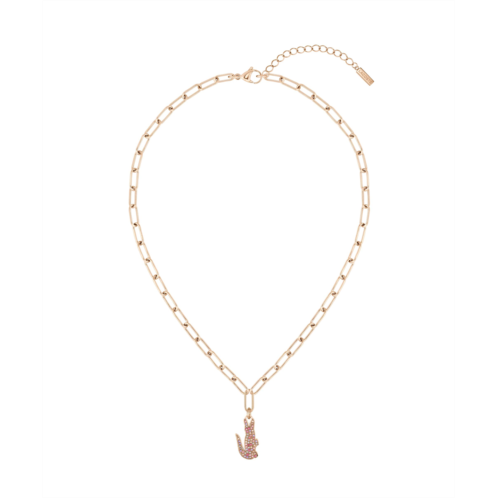 Lacoste Womens Pink Crystal Croc Pendant Gold Necklace