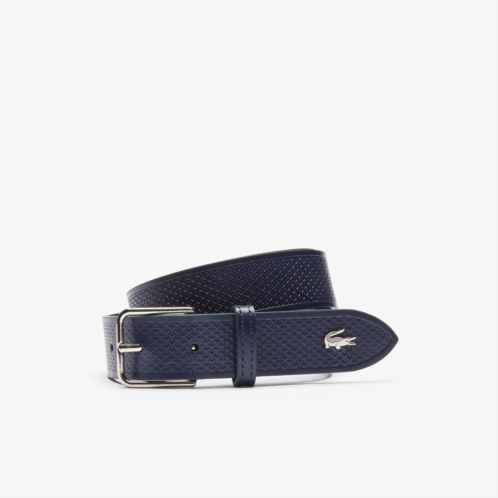 Lacoste Womens Metal Crocodile Stitched Leather Belt