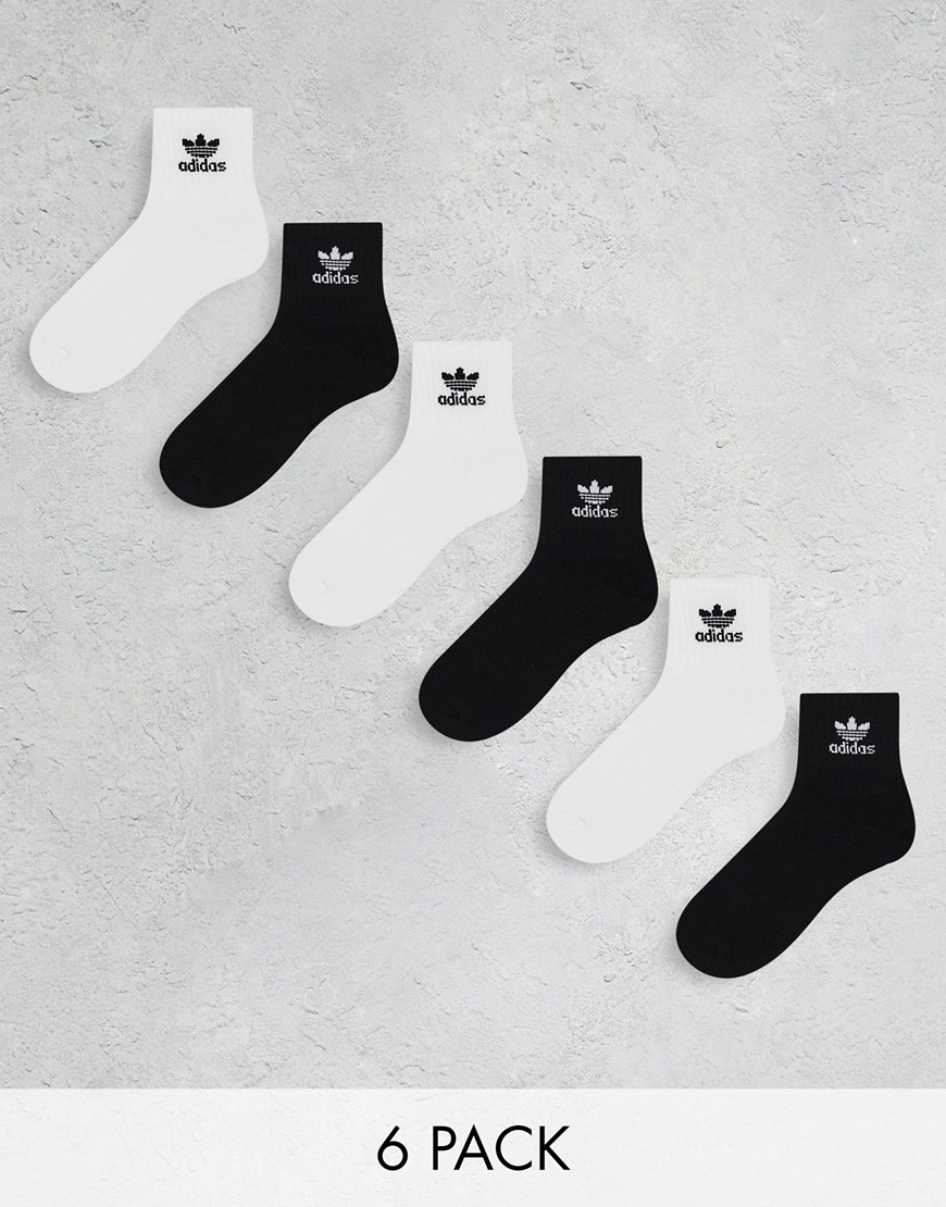 adidas Originals 6 pack quarter socks in black and white
