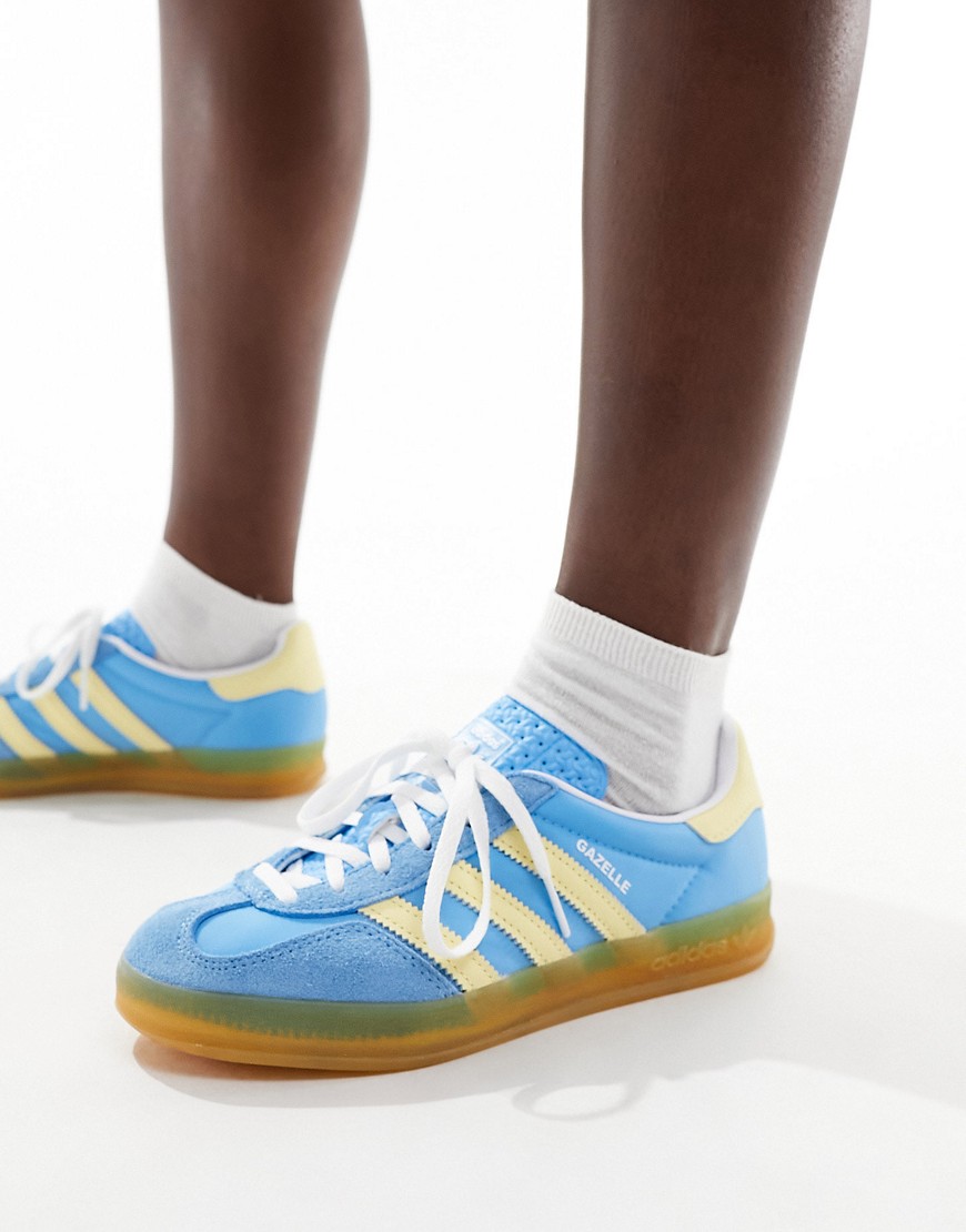 adidas Originals Gazelle Indoor gum sole sneakers in blue and yellow