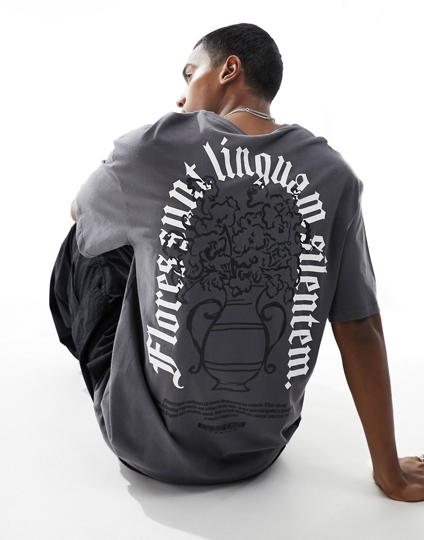 ADPT oversized T-shirt with vase back print in dark gray