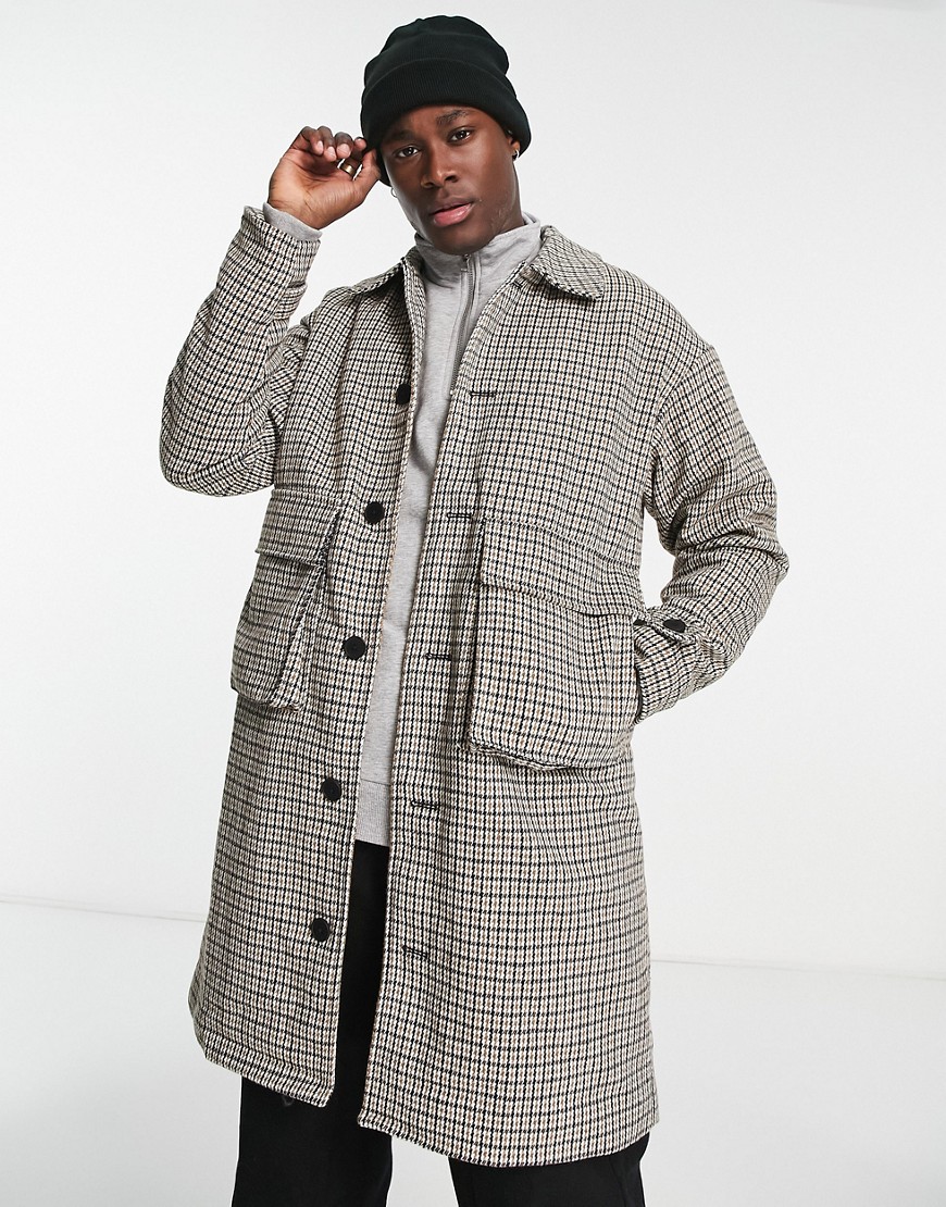 ADPT oversized wool mix overcoat with pockets in brown check