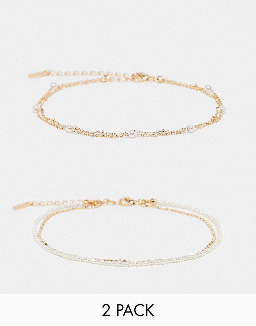 ALDO Gloretha multipack of pearl anklets in gold