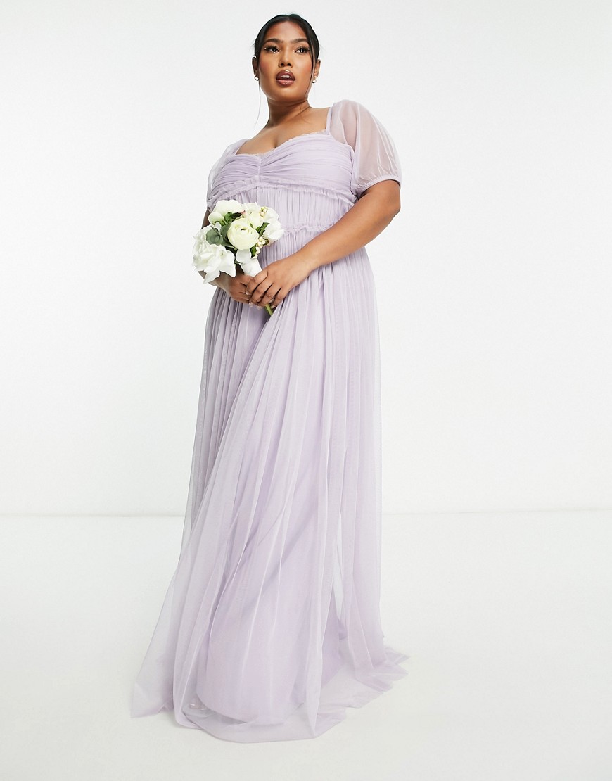 Anaya Plus Bridesmaid puff sleeve maxi dress in lilac