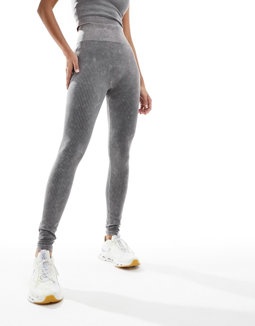 ASOS 4505 Icon seamless ribbed high waist gym leggings in washed gray