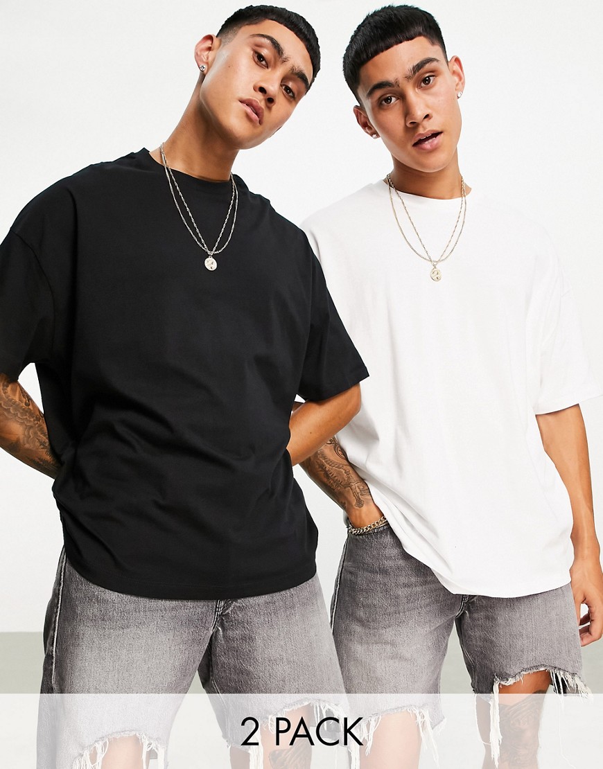 ASOS DESIGN 2-pack crew neck oversized T-shirts in black and white