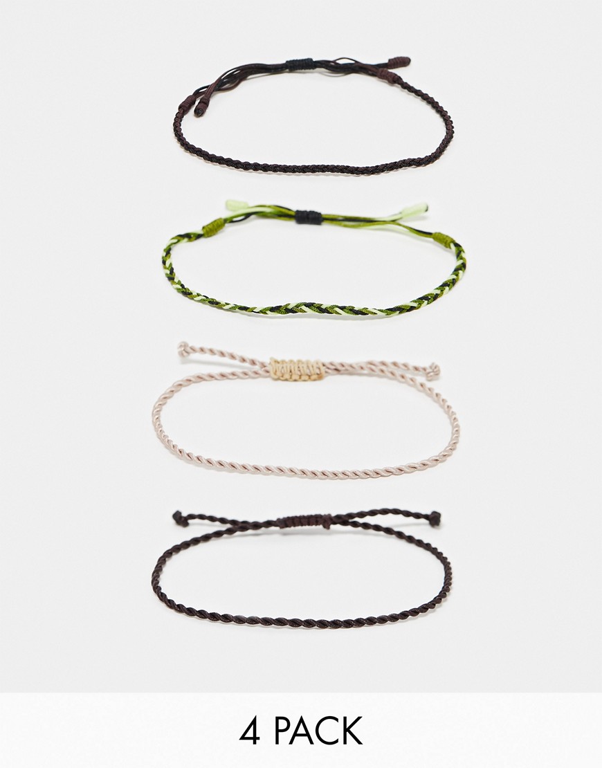 ASOS DESIGN 4 pack cord bracelet in neutral tones