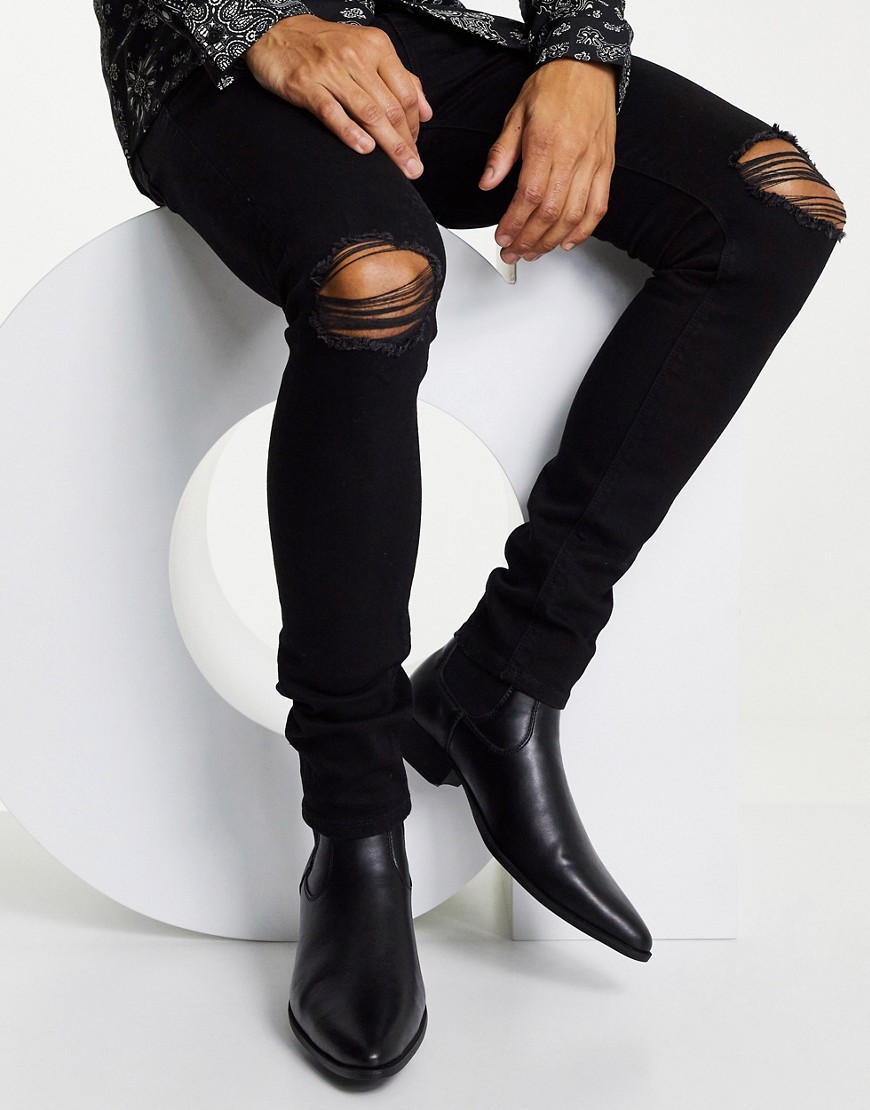 ASOS DESIGN cuban heel western chelsea boots in black faux leather
