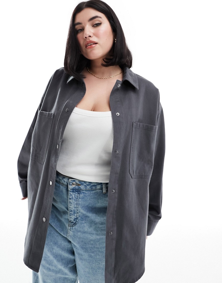 ASOS Curve ASOS DESIGN Curve oversized twill jacket in charcoal