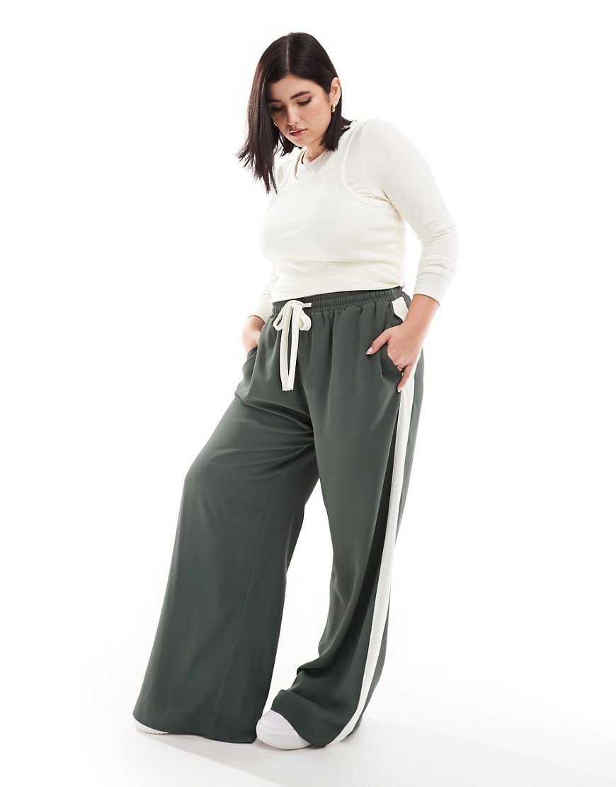 ASOS Curve ASOS DESIGN Curve pull on pants with contrast panel in green