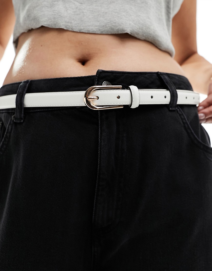 ASOS DESIGN CURVE waist and hip skinny half moon belt in white