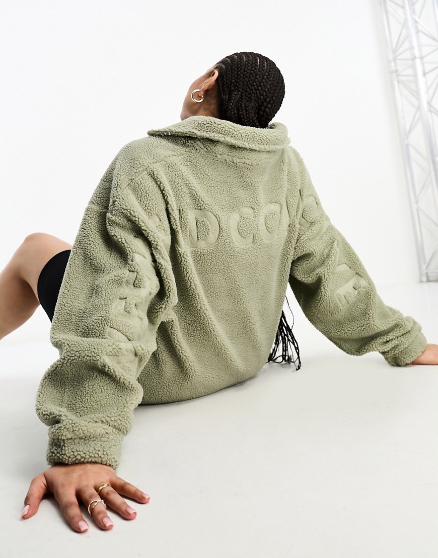 ASOS WEEKEND COLLECTIVE ASOS DESIGN Curve Weekend Collective oversized borg half zip with burnout in sage green