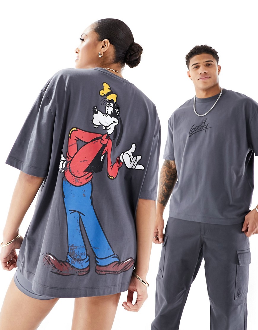ASOS DESIGN Disney oversized unisex tee in gray with Goofy graphic prints