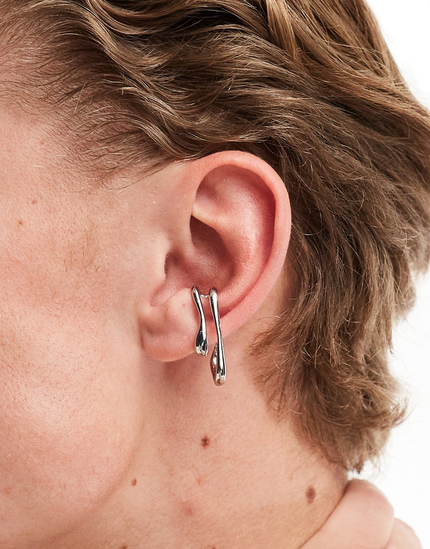 ASOS DESIGN double layer ear cuff in silver tone