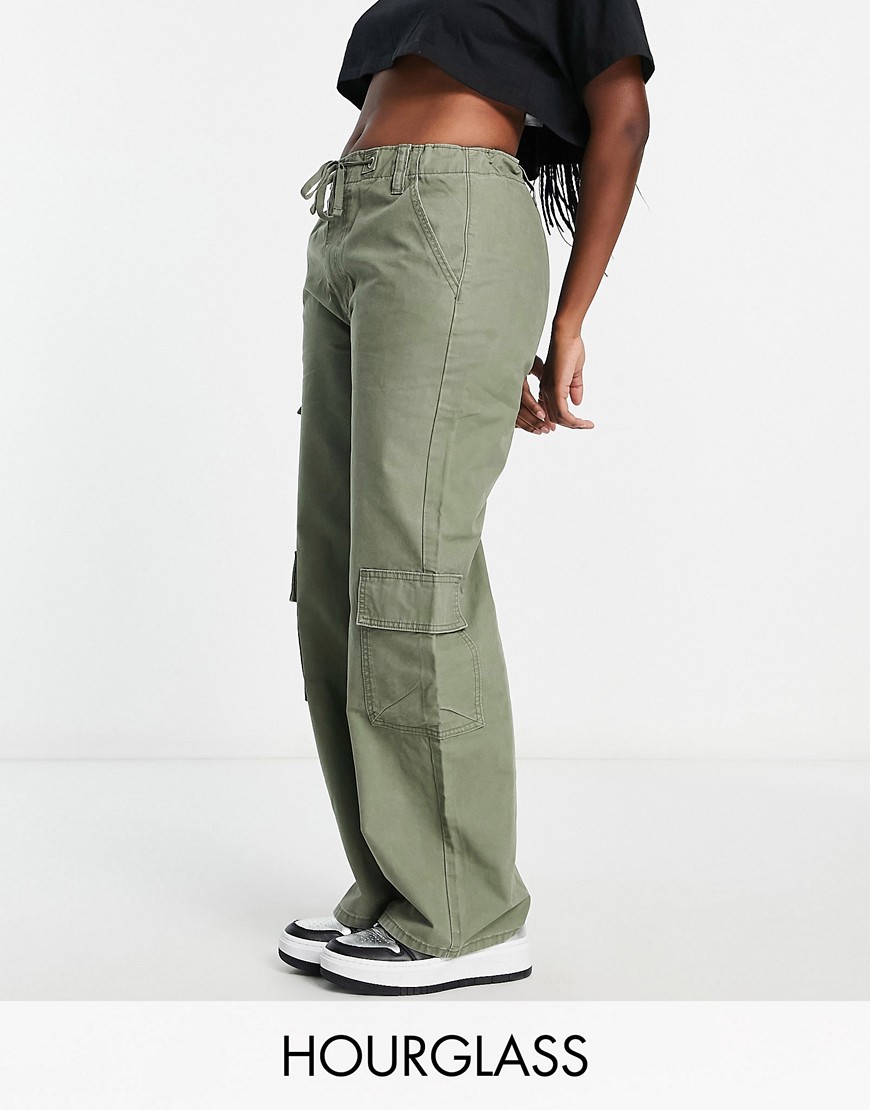 ASOS DESIGN Hourglass oversized cargo pants with multi pocket and tie waist in khaki