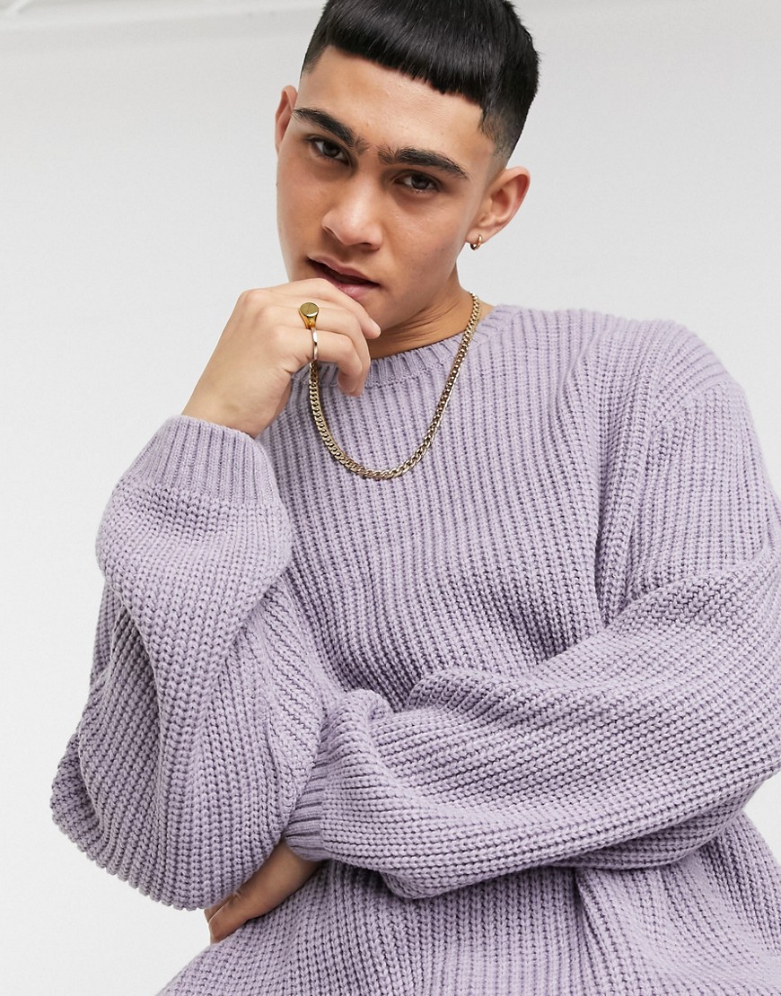 ASOS DESIGN knit oversized fisherman ribbed sweater in lilac