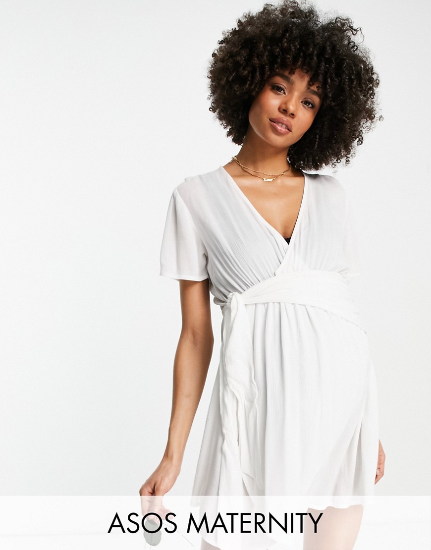 ASOS Maternity ASOS DESIGN Maternity crinkle tie front sheer beach cover up in white