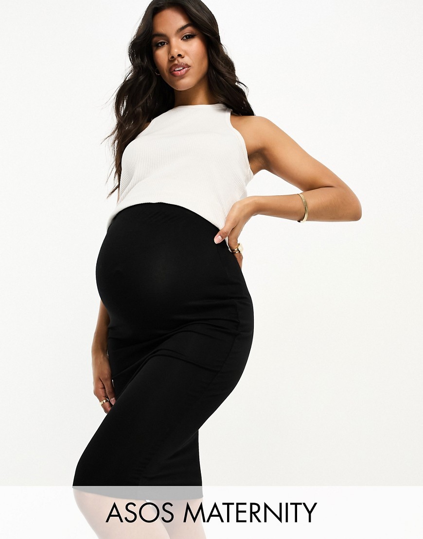 ASOS Maternity ASOS DESIGN Maternity jersey midi pencil skirt in black