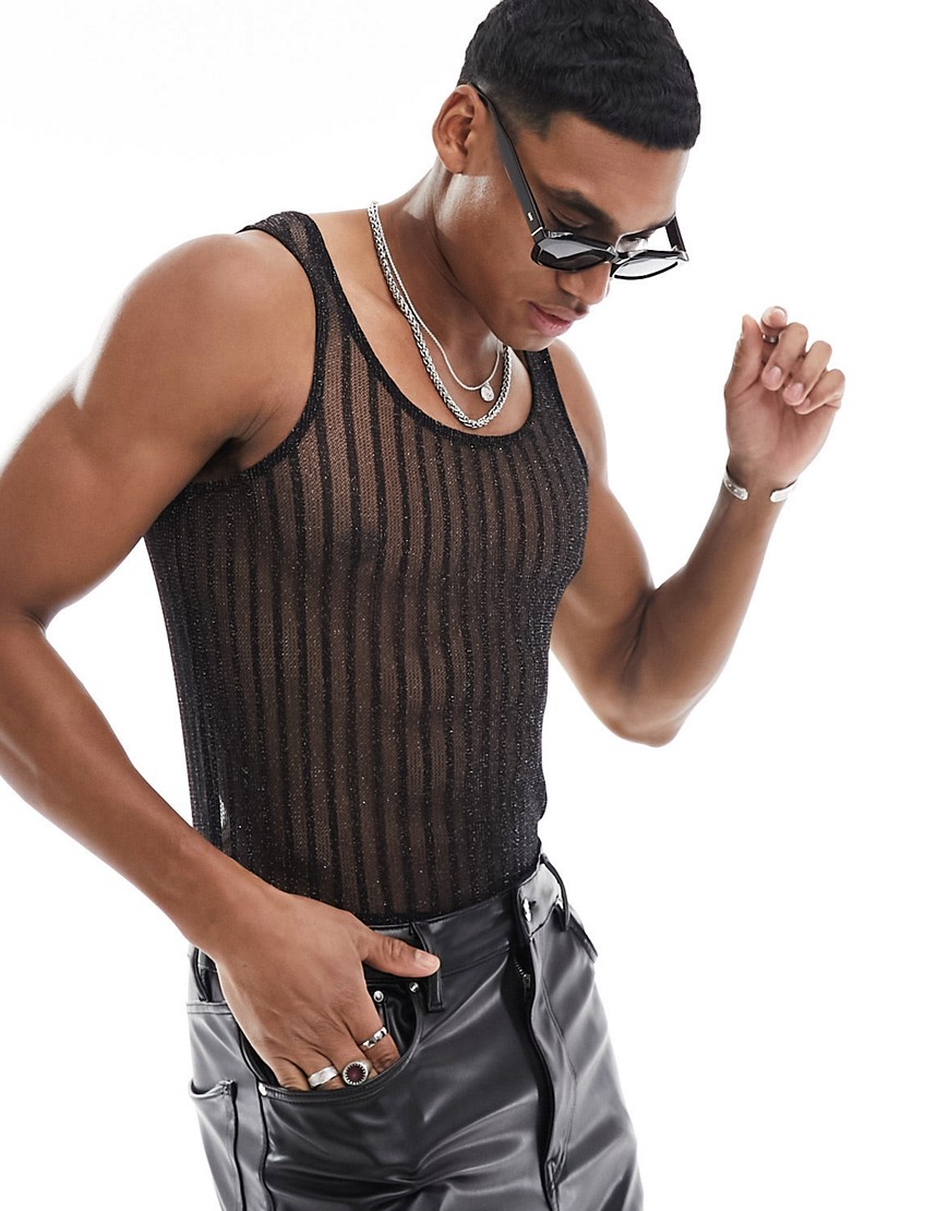 ASOS DESIGN muscle fit bodysuit in glitter mesh in black
