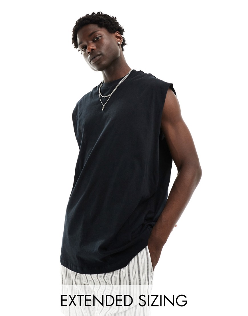 ASOS DESIGN oversized fit tank top with dropped armholes in black