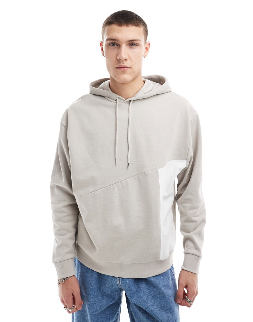 ASOS DESIGN oversized hoodie with nylon pocket in beige
