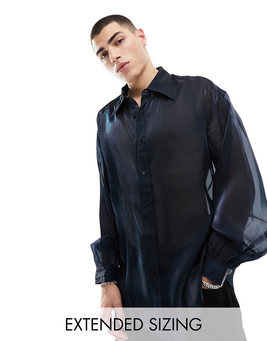 ASOS DESIGN oversized shirt with blouson sleeve in two tone organza in blue
