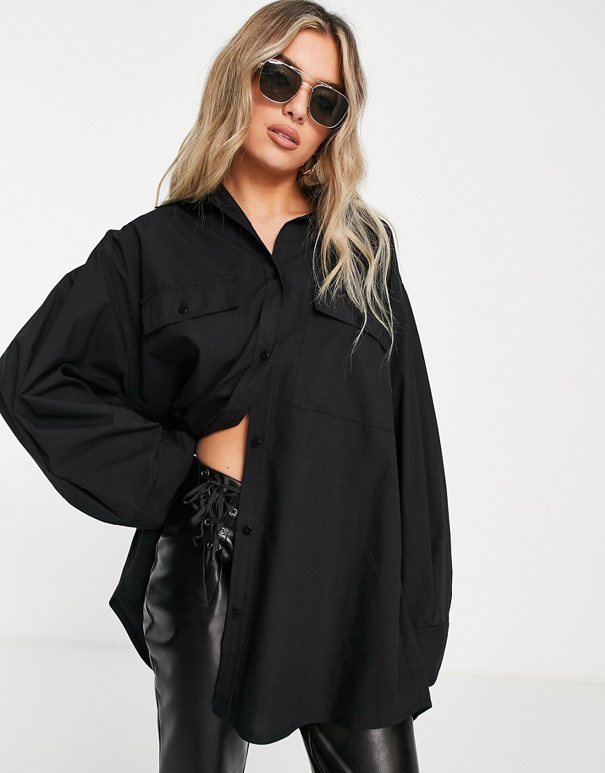 ASOS DESIGN oversized shirt with wide cuff detail in black