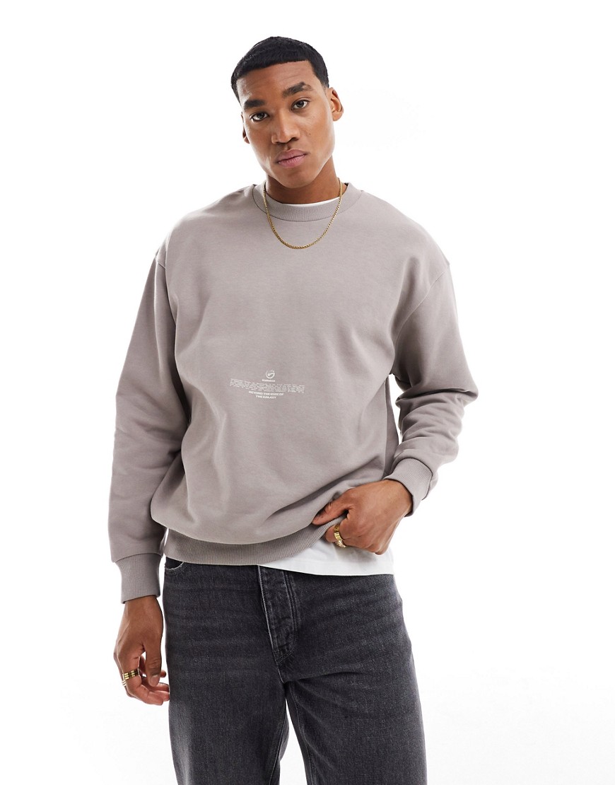 ASOS DESIGN oversized sweatshirt with front and back text print in gray