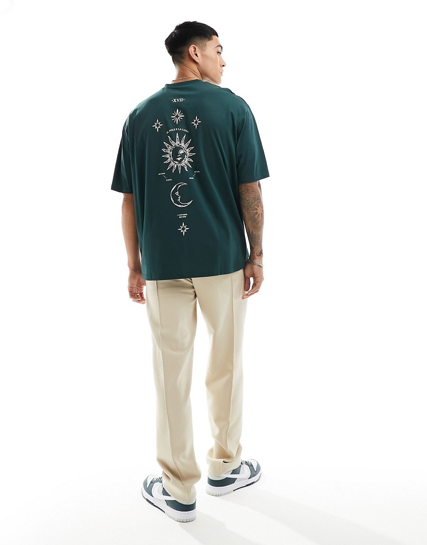 ASOS DESIGN oversized T-shirt in dark green with celestial spine print