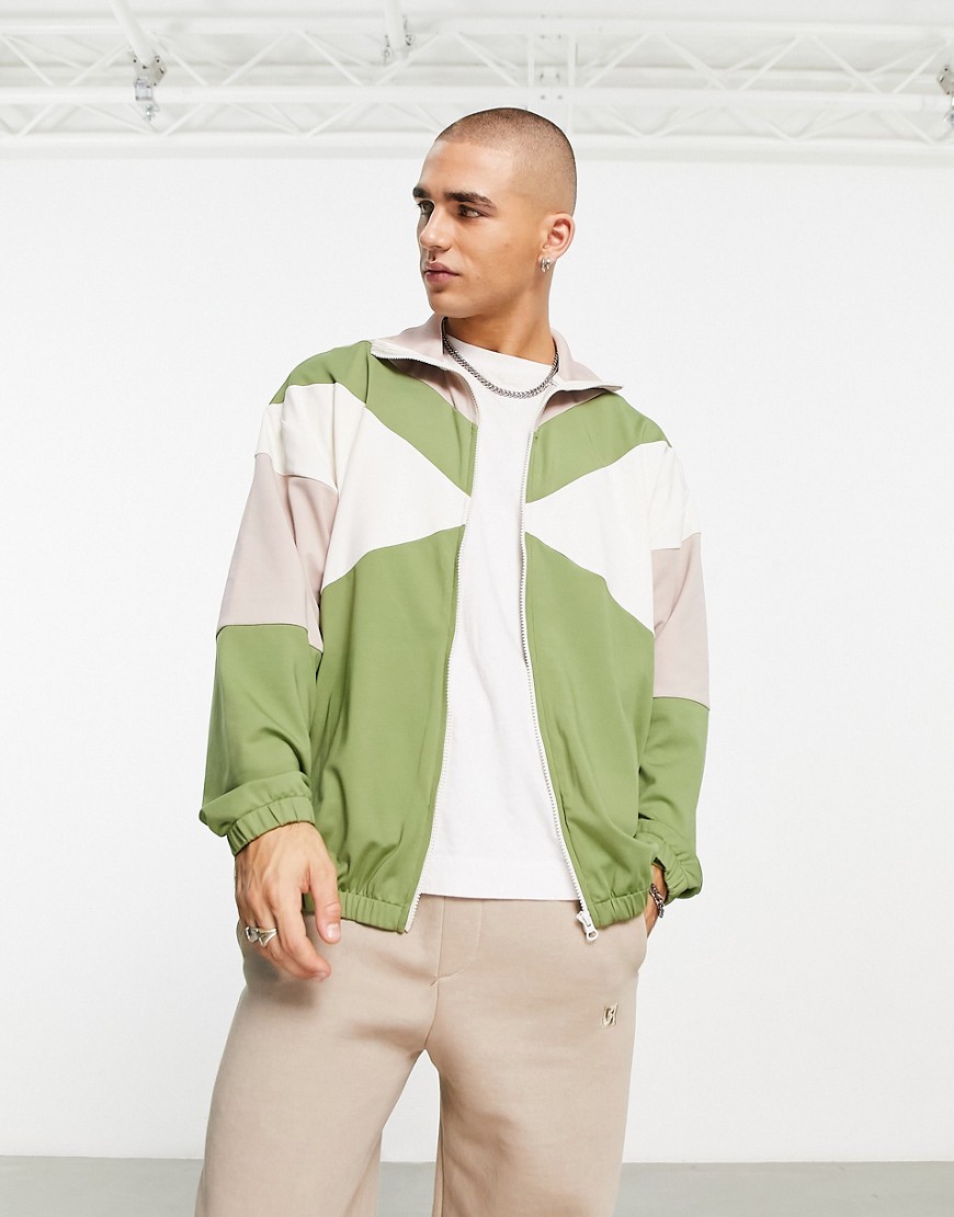 ASOS DESIGN oversized track jacket in green color block