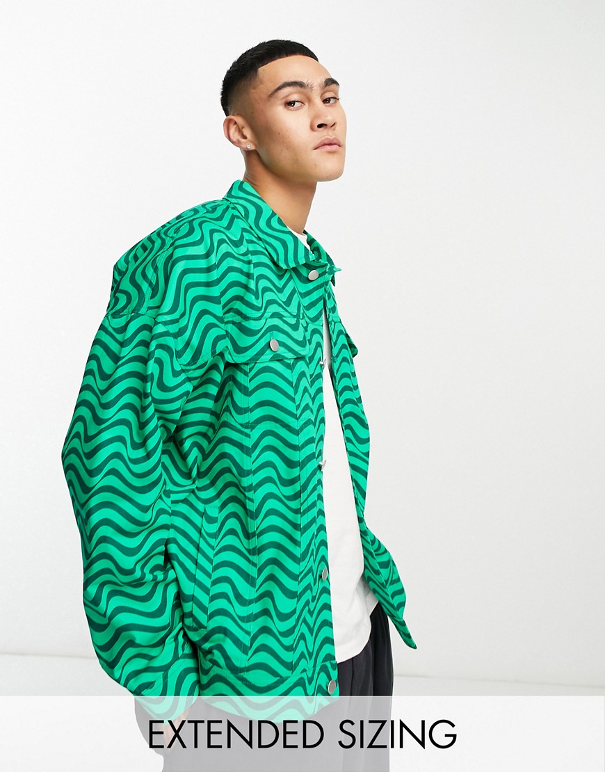 ASOS DESIGN oversized western jacket in green wavy print