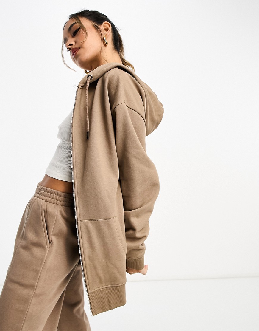 ASOS DESIGN oversized zip through hoodie in neutral