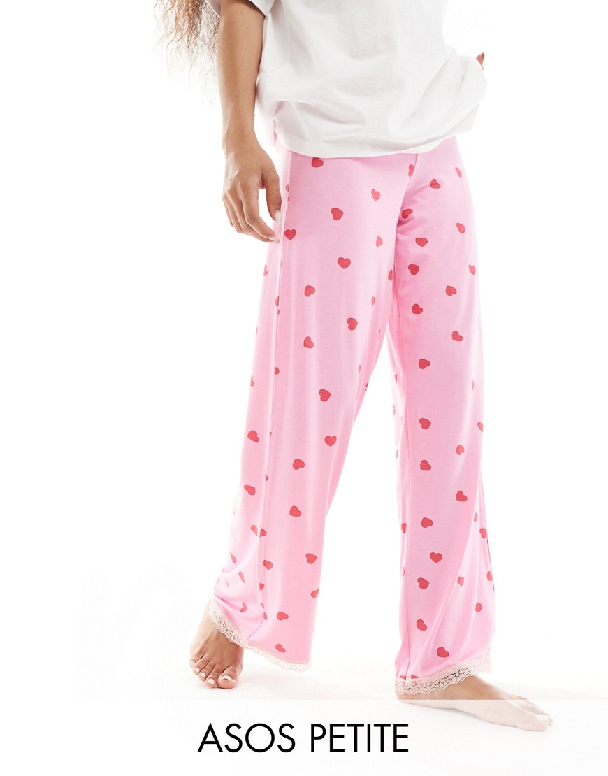 ASOS DESIGN Petite mix & match super soft heart print pajama pants in pink