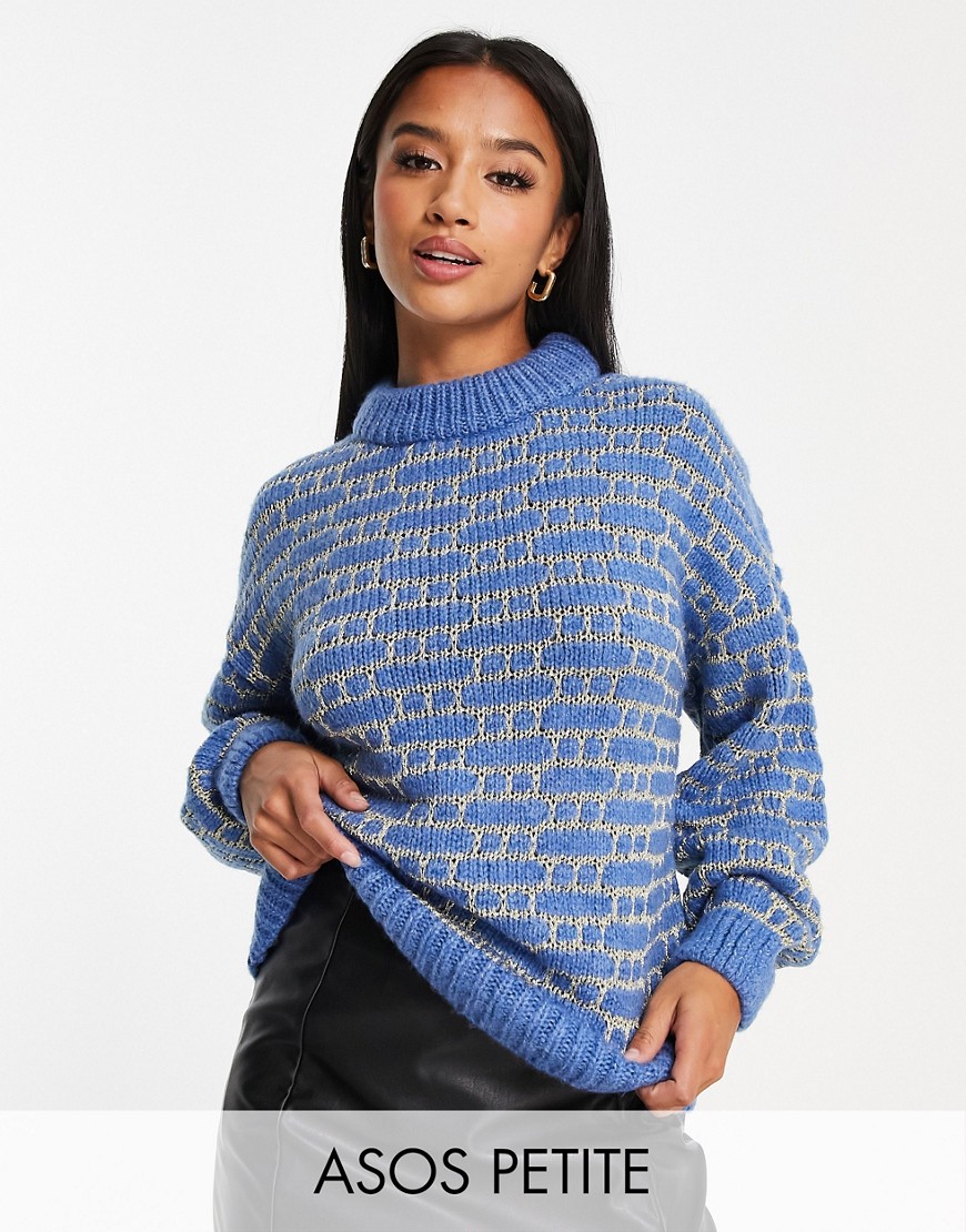 ASOS Petite ASOS DESIGN Petite oversize sweater with metallic stitch in blue and gold