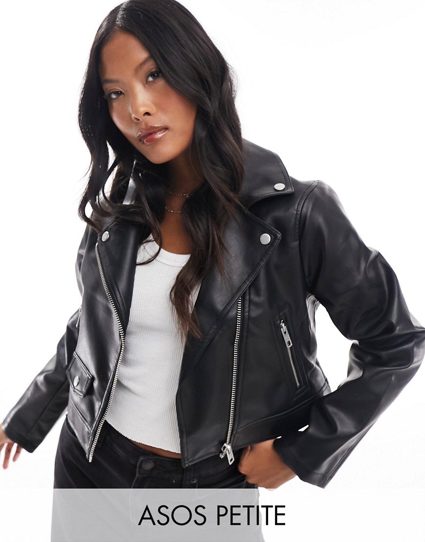 ASOS Petite ASOS DESIGN Petite ultimate faux leather biker jacket in black