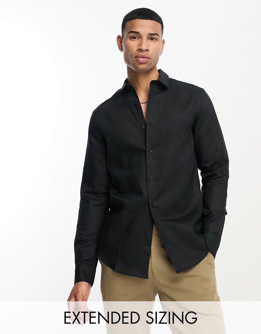 ASOS DESIGN regular smart linen shirt in black