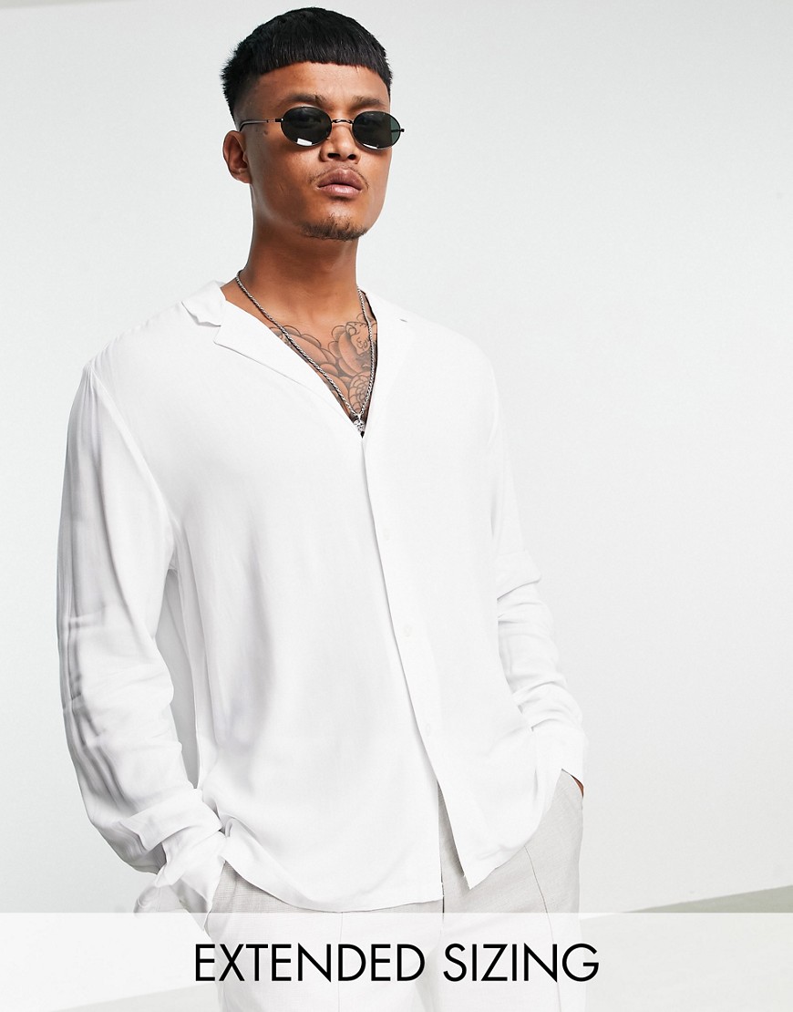 ASOS DESIGN relaxed fit viscose shirt with low revere collar in white