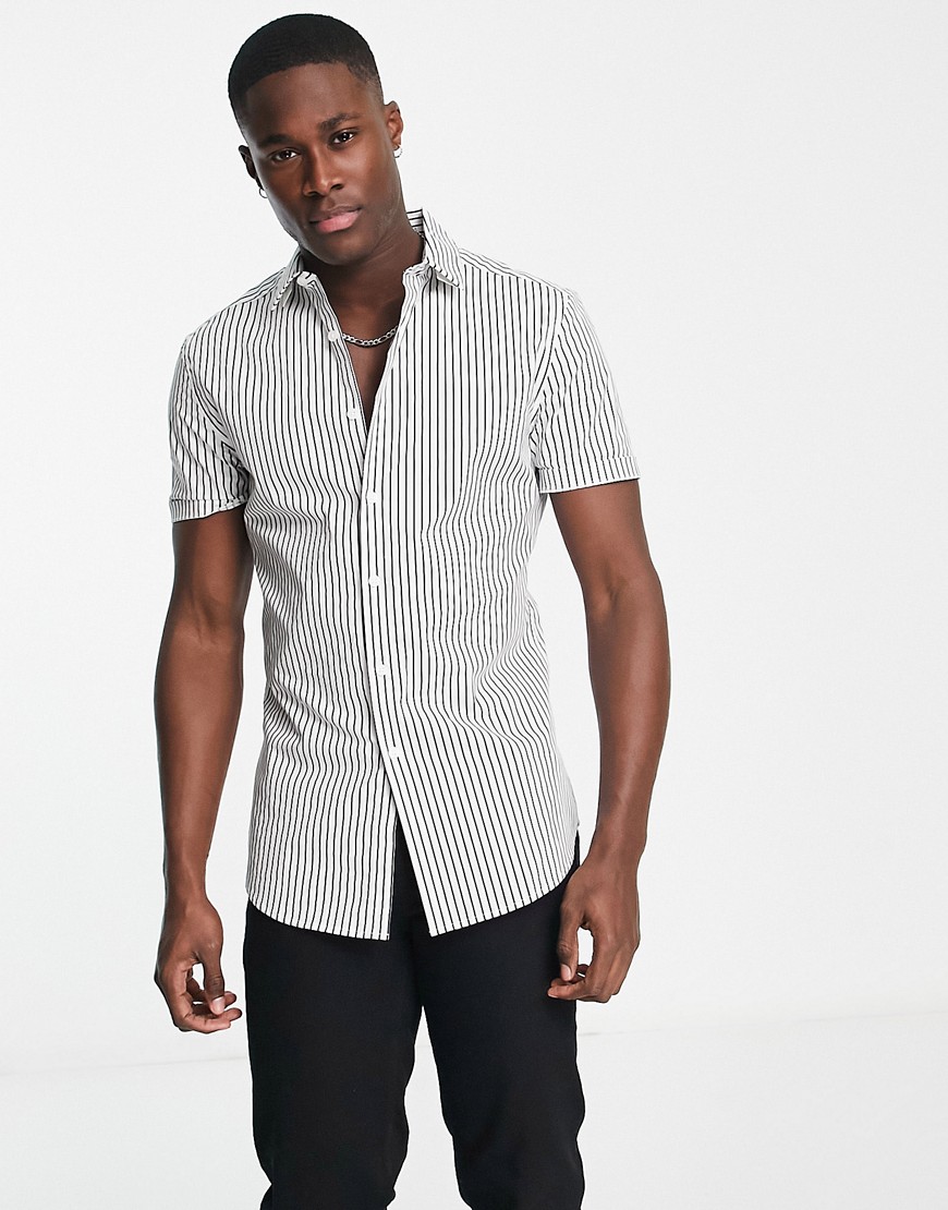 ASOS DESIGN skinny stripe shirt in white/black