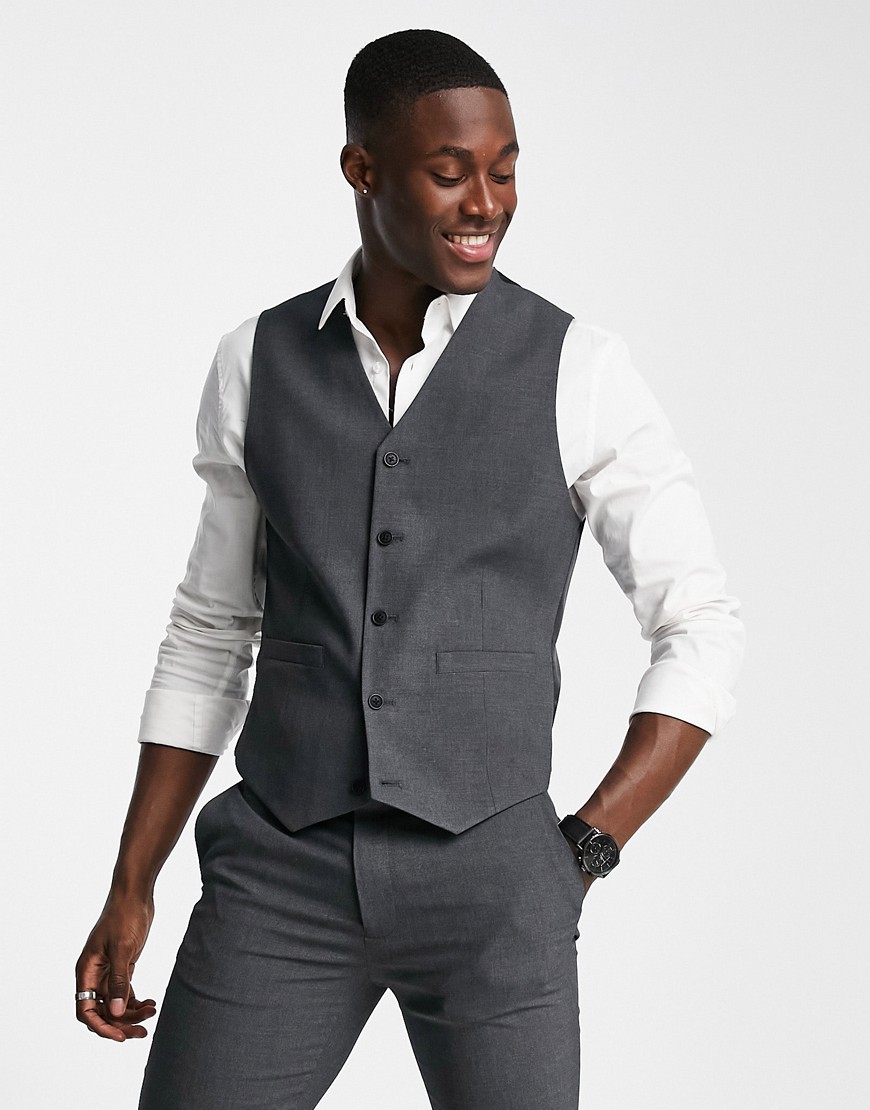 ASOS DESIGN skinny suit vest in charcoal