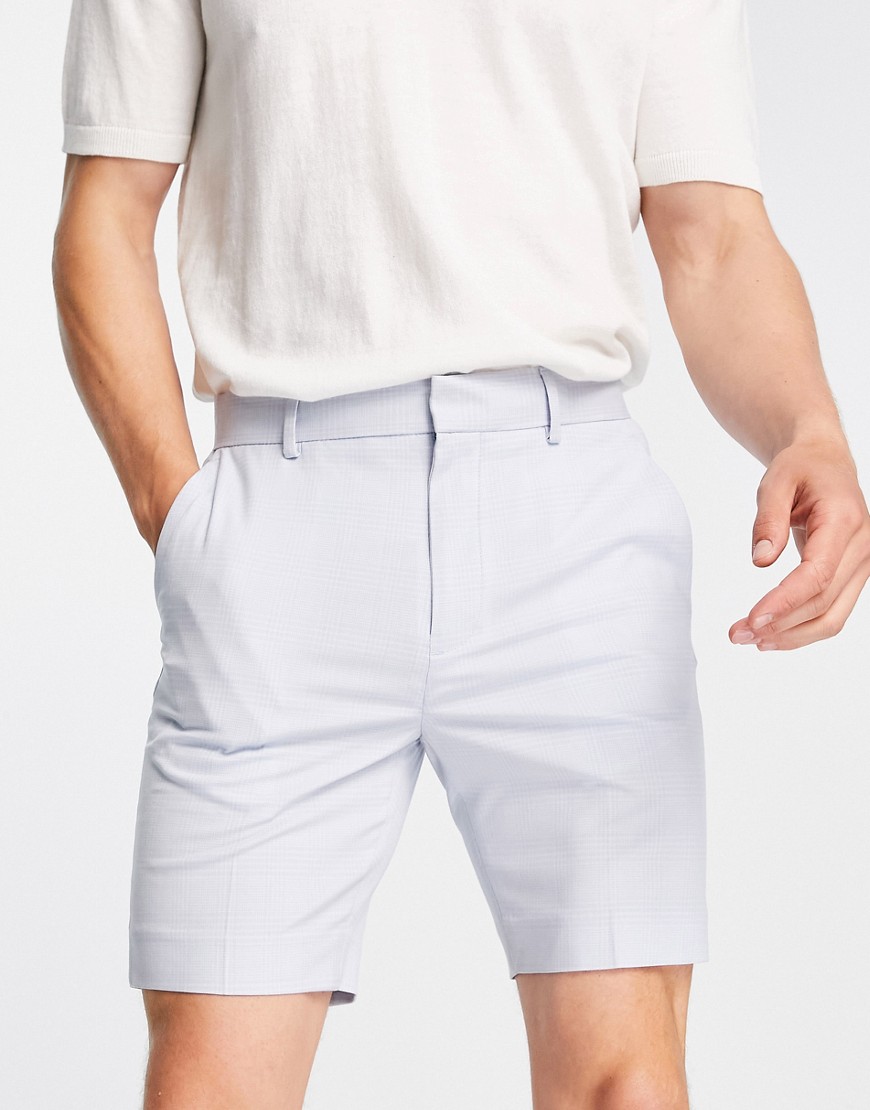 ASOS DESIGN smart skinny shorts with prince of wales check in blue