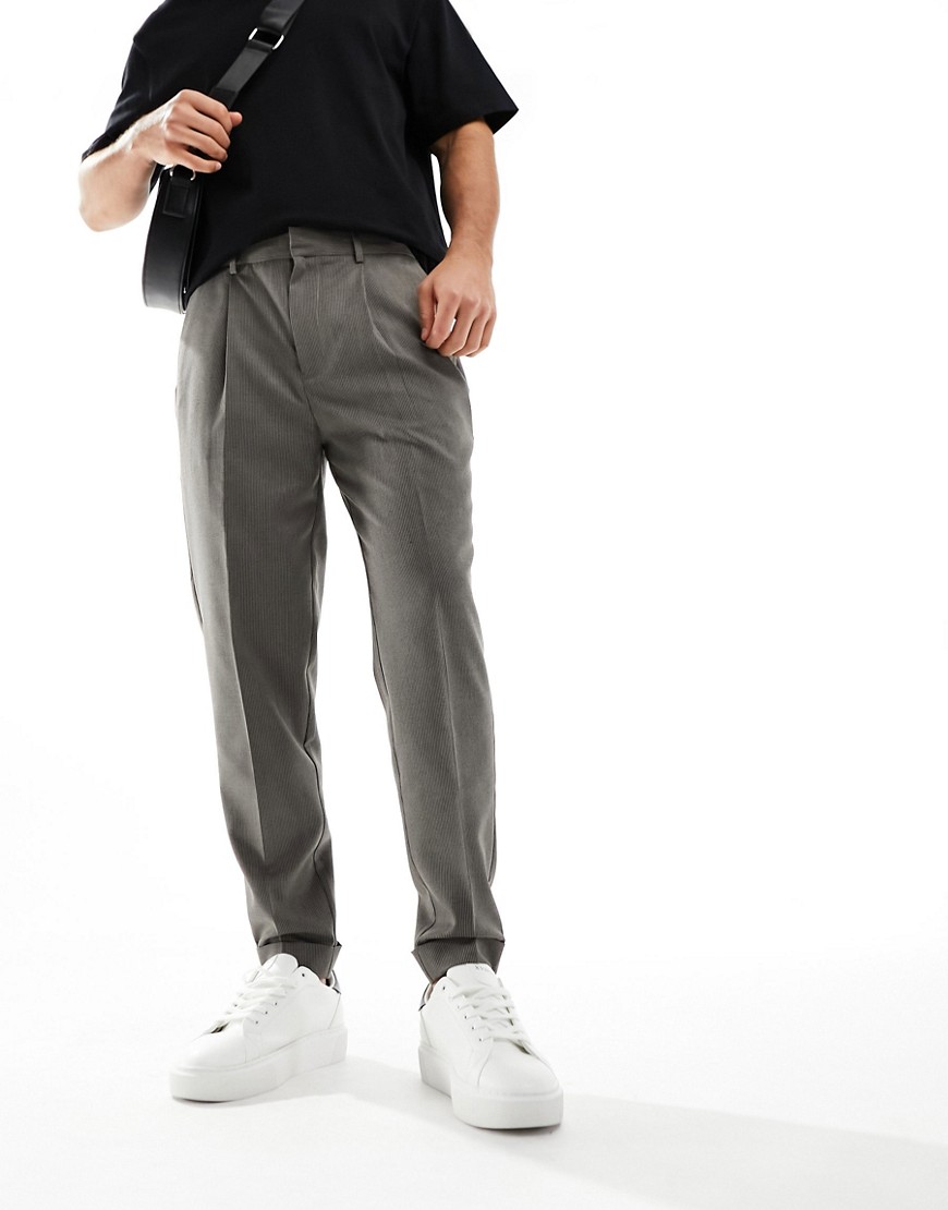 ASOS DESIGN smart tapered fit pants in brown microtexture