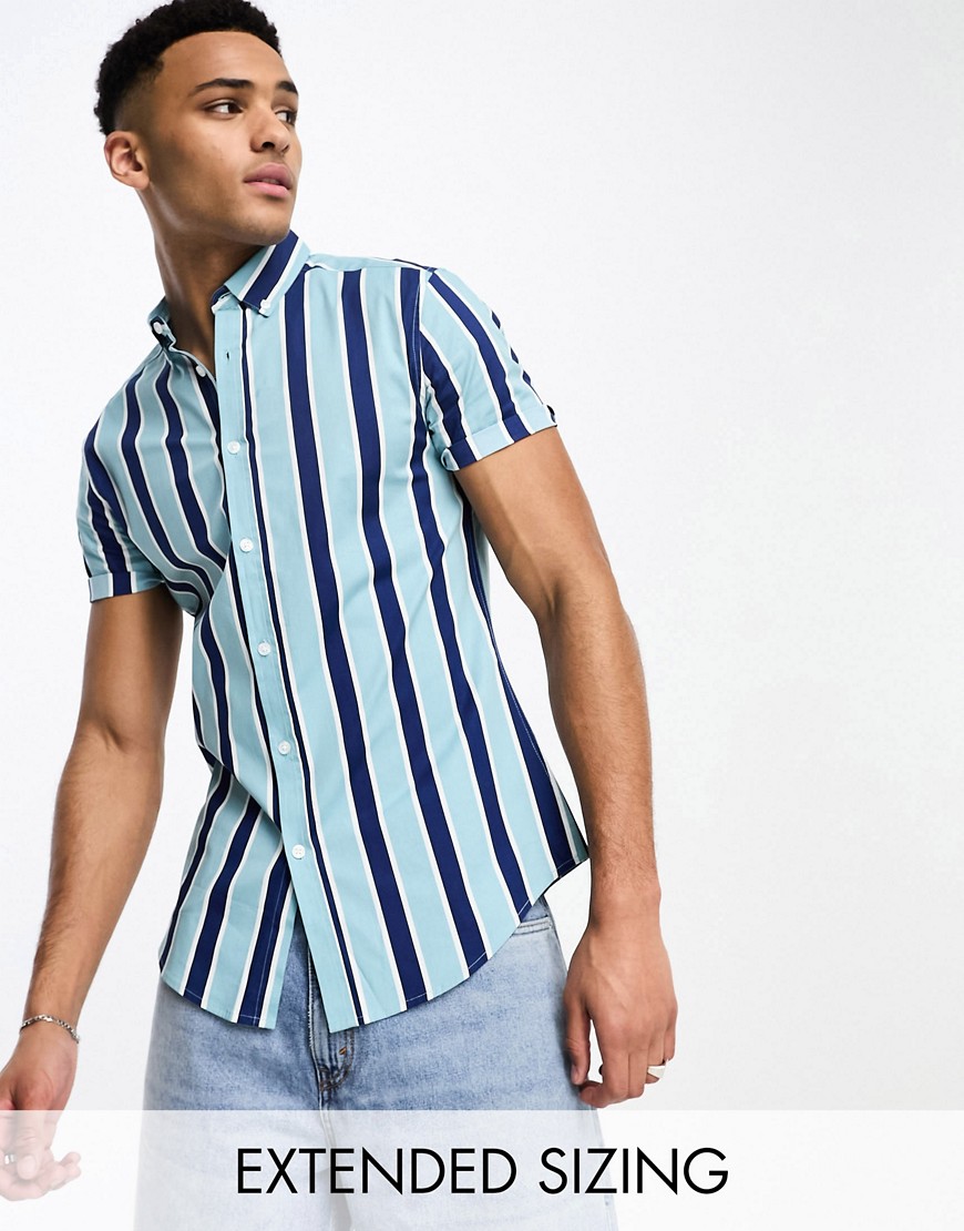 ASOS DESIGN stretch slim shirt in blue stripe