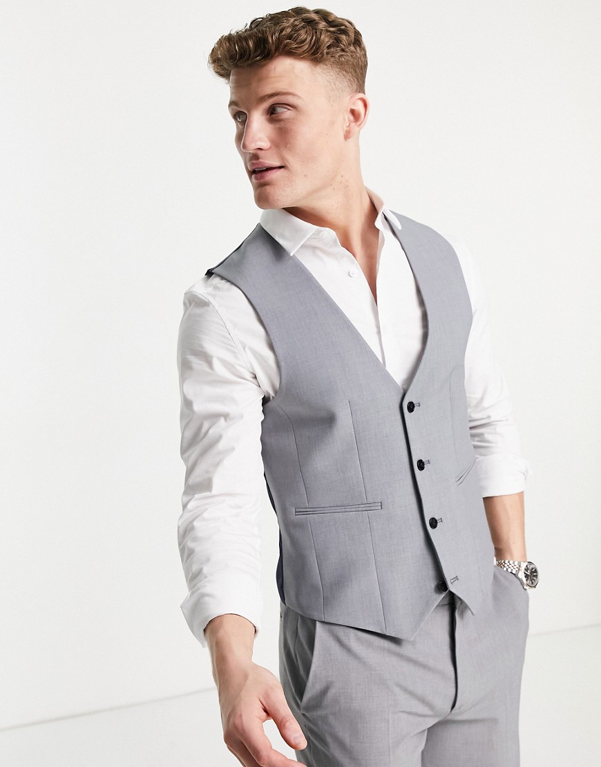 ASOS DESIGN super skinny suit vest in mid gray