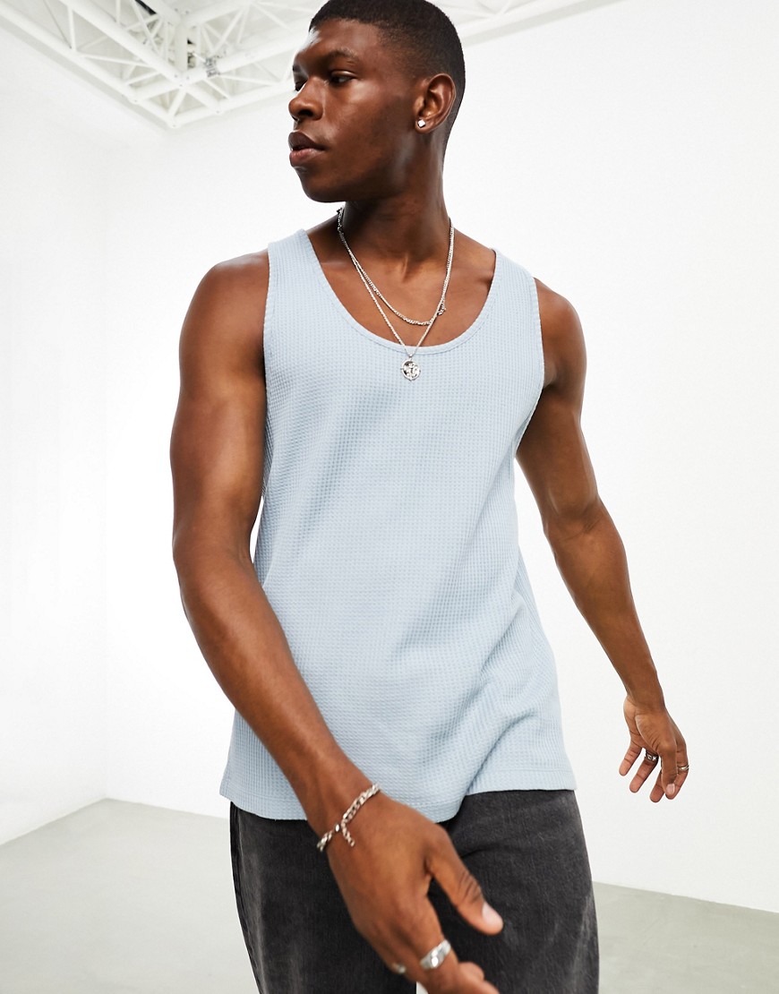 ASOS DESIGN textured relaxed fit tank top in blue