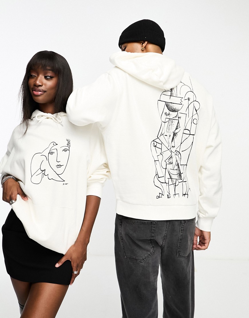 ASOS DESIGN unisex license oversized hoodie with Picasso doodle print in ecru