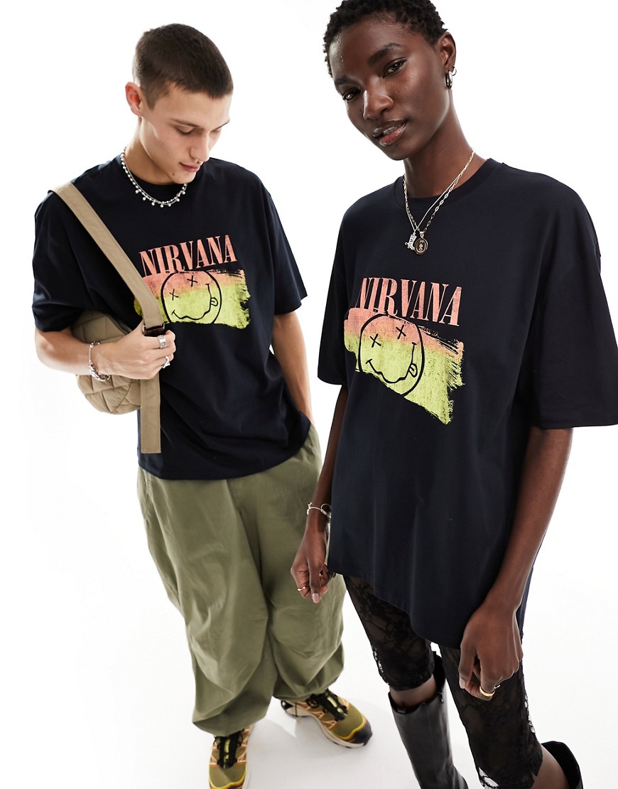 ASOS DESIGN unisex oversized licensed T-shirt in black with Nirvana prints