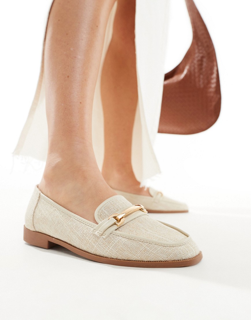 ASOS DESIGN Verity loafer flat shoes with trim in natural fabrication